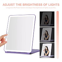 Led Foldable Travel Makeup Mirror 7X9 Inches 3 Colors Light Modes Usb Rechargeable Touch Screen Portable Tabletop Cosmetic Mi