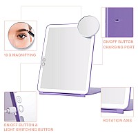 Led Foldable Travel Makeup Mirror 7X9 Inches 3 Colors Light Modes Usb Rechargeable Touch Screen Portable Tabletop Cosmetic Mi