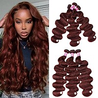 UNICE Reddish Brown Body Wave Human Hair Weave 3 Bundles 8 10 12 inch, Brazilian Remy Hair Auburn Brown Copper Red Human Hair Wavy Weaves for Sew in Extensions 33B Color