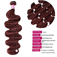 UNICE Reddish Brown Body Wave Human Hair Weave 3 Bundles 8 10 12 inch, Brazilian Remy Hair Auburn Brown Copper Red Human Hair Wavy Weaves for Sew in Extensions 33B Color