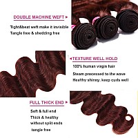 UNICE Reddish Brown Body Wave Human Hair Weave 3 Bundles 8 10 12 inch, Brazilian Remy Hair Auburn Brown Copper Red Human Hair Wavy Weaves for Sew in Extensions 33B Color