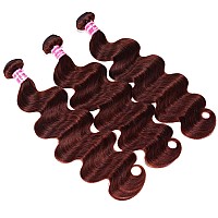 UNICE Reddish Brown Body Wave Human Hair Weave 3 Bundles 8 10 12 inch, Brazilian Remy Hair Auburn Brown Copper Red Human Hair Wavy Weaves for Sew in Extensions 33B Color