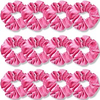 IVARYSS Bubble Pink Scrunchies, Premium Velvet Soft Hair Scrunchy Bulk, Solid Colors Thick Elastic Bands, Hair Accessories for Women and Girls, 12 Pack