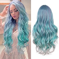 Fave Mermaid Wig Ombre Blue Wig Mixed Lilac Gray Long Wavy Middle Part Wig Colorful Wigs For Cosplay Party Heat Resistant Synthe