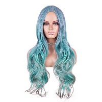 Fave Mermaid Wig Ombre Blue Wig Mixed Lilac Gray Long Wavy Middle Part Wig Colorful Wigs For Cosplay Party Heat Resistant Synthe