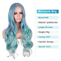 Fave Mermaid Wig Ombre Blue Wig Mixed Lilac Gray Long Wavy Middle Part Wig Colorful Wigs For Cosplay Party Heat Resistant Synthe