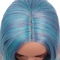 Fave Mermaid Wig Ombre Blue Wig Mixed Lilac Gray Long Wavy Middle Part Wig Colorful Wigs For Cosplay Party Heat Resistant Synthe