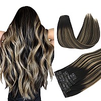 Doores Hair Extensions Clip Ins Natural Black To Light Blonde 7Pcs 14 Inch 130G Seamless Clip In Hair Extensions Remy Hair Thi