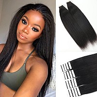 Smartinnov Tape In Hair Extensions Human Hair Yaki Straight Natural Black Brazilian Remy Hair Seamless Yaki Tape In Hair Extensi