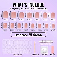 Press On Nails Short Btartbox Glue On Nails With Nail Glue Reusable Stick On Nails Nude Square Press On Nails In 15 Sizes