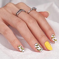 Btartbox Press On Nails Short Fall Fake Nails With Glue Yellow Reusable Glue On Nails In 15 Sizes Cute Stick On Nails Kit Ba