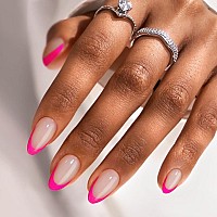 French Tip Press On Nails Almond Btartbox Hot Pink Press On Nails Short Stick On Nails For Women Glue On Nails With Nail Glu