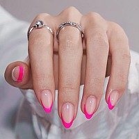 French Tip Press On Nails Almond Btartbox Hot Pink Press On Nails Short Stick On Nails For Women Glue On Nails With Nail Glu