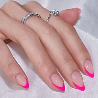 French Tip Press On Nails Almond Btartbox Hot Pink Press On Nails Short Stick On Nails For Women Glue On Nails With Nail Glu