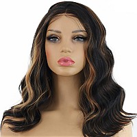 Andria Short Wig Dark Brown With Highlight Blonde Colorful Wavy Wig Lace Front Wigs For Women Natural Loose Wave Wigs Synthetic