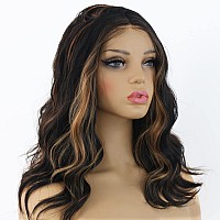 Andria Short Wig Dark Brown With Highlight Blonde Colorful Wavy Wig Lace Front Wigs For Women Natural Loose Wave Wigs Synthetic