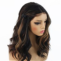 Andria Short Wig Dark Brown With Highlight Blonde Colorful Wavy Wig Lace Front Wigs For Women Natural Loose Wave Wigs Synthetic