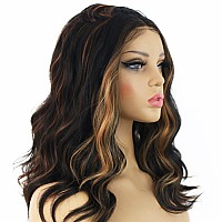 Andria Short Wig Dark Brown With Highlight Blonde Colorful Wavy Wig Lace Front Wigs For Women Natural Loose Wave Wigs Synthetic