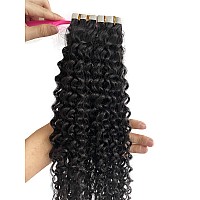 Deep Curly Human Hair Tape In Extensions 16Inch 50G 20Pc Skin Weft Double Sided Natural Black Tape In Hair Extensions For Women