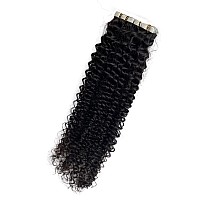 Deep Curly Human Hair Tape In Extensions 16Inch 50G 20Pc Skin Weft Double Sided Natural Black Tape In Hair Extensions For Women