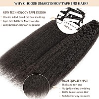 Smartinnov Curly Tape In Human Hair Extensions 16Inch Natural Black Kinky Straight Tape Ins 10A Skin Weft Seamless Tape In Hair