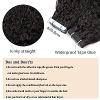 Smartinnov Curly Tape In Human Hair Extensions 16Inch Natural Black Kinky Straight Tape Ins 10A Skin Weft Seamless Tape In Hair