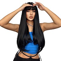 Emmor Black Wigs Long Straight Wig With Bangs Hair For Women Synthetic Natural Black Hair Party And Cosplay Premium Soft Wig26