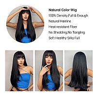 Emmor Black Wigs Long Straight Wig With Bangs Hair For Women Synthetic Natural Black Hair Party And Cosplay Premium Soft Wig26