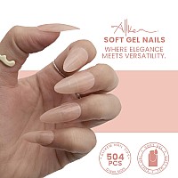 Allkem Soft Gel Nail Tips Medium Long Square Nail Extensions Kit 12 Sizes Long Full Cover Nails Nude 504 Pieces