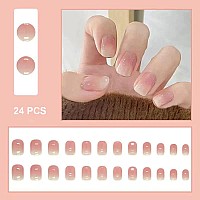 Magrace Press On Nails Short Square Fake Nails Medium French Tips False Nails Glossy With Glitter 24 Pcs Cute Stick On Nails For