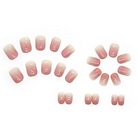 Magrace Press On Nails Short Square Fake Nails Medium French Tips False Nails Glossy With Glitter 24 Pcs Cute Stick On Nails For