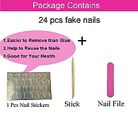 Magrace Press On Nails Short Square Fake Nails Medium French Tips False Nails Glossy With Glitter 24 Pcs Cute Stick On Nails For