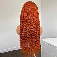 Andria Orange Wig Curly Lace Front Wig Long Water Wave Lace Front Wigs Synthetic 13X4 Lace Front Wig For Women Ginger Wig Curly