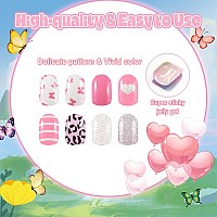 Allstarry 72Pcs 3 Pack Children Nails Press On Preglue Full Cover Glitter Heart Solid Color Short False Nail Kits Lovely Gift F