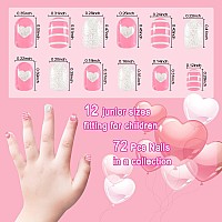 Allstarry 72Pcs 3 Pack Children Nails Press On Preglue Full Cover Glitter Heart Solid Color Short False Nail Kits Lovely Gift F