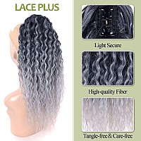 LACE PLUS Clip In Ponytail Extensions - For Black Women 18 Inch Drawstring Claw Kinky Curly Ponytail Hair Extension Curly Drawstring Ponytail Black Ombre Gray Clip In Natural Hair Curly Ponytail Extensions Synthetic