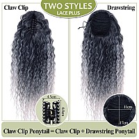 LACE PLUS Clip In Ponytail Extensions - For Black Women 18 Inch Drawstring Claw Kinky Curly Ponytail Hair Extension Curly Drawstring Ponytail Black Ombre Gray Clip In Natural Hair Curly Ponytail Extensions Synthetic