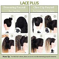 LACE PLUS Clip In Ponytail Extensions - For Black Women 18 Inch Drawstring Claw Kinky Curly Ponytail Hair Extension Curly Drawstring Ponytail Black Ombre Gray Clip In Natural Hair Curly Ponytail Extensions Synthetic