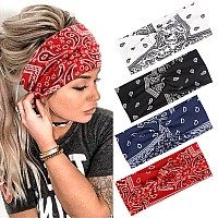 Aktvshow Headbands For Women Knotted Headband Elastic Head Bands Womens Hair Band Nonslip Turban Printed Stylish Sport Sweat H