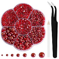 Aodse 6000 Pcs Nail Pearls For Nails Artab Red Half Pearls For Craftsflatback Pearls For Face Eyes Makeupround Flat Back Pear