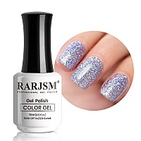 Rarjsm Glitter Gel Nail Polish Diamond Blue Sparkly Holographic Iridescent Gel Polish Soak Off Led Uv Curing Required Long Lasti