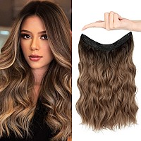 Hoojih Wire Hair Extensions With 2 Removable Clips 16 Inch Wavy Curly Hair Invisiable Transparent Wire Extensions Hairpieces For