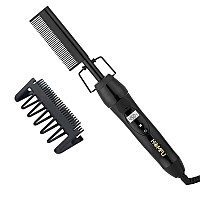 Homfu Hot Ceramic Flat Iron Curler And Beard Straightening Brush With Antiscald Design For Natural Black Hair