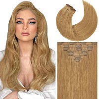 Caliee Caramel Blonde Clip In Hair Extensions 18Inch Fashion Seamless Clip In Human Hair 7Pcs 110G 100 Real Human Hair Clip Ins