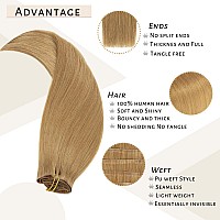 Caliee Caramel Blonde Clip In Hair Extensions 18Inch Fashion Seamless Clip In Human Hair 7Pcs 110G 100 Real Human Hair Clip Ins