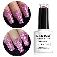 Rarjsm Reflective Glitter Gel Polish Rose Pink Sparkle Rainbow Shimmer Gel Nail Polish Holographic 75Ml Soak Off Led Uv Bright