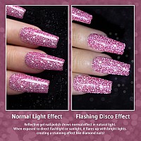 Rarjsm Reflective Glitter Gel Polish Rose Pink Sparkle Rainbow Shimmer Gel Nail Polish Holographic 75Ml Soak Off Led Uv Bright