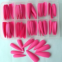 Loveourhome 100Pc Stiletto Press On Nails Long Fake Nails Matte Stiletto Nails Press Ons Nail Hot Pink Artificial Fingernails Lo