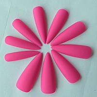 Loveourhome 100Pc Stiletto Press On Nails Long Fake Nails Matte Stiletto Nails Press Ons Nail Hot Pink Artificial Fingernails Lo