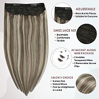 Full Shine Blonde Highlight Wire Hair Extensions Human Hair 90 Grams Light Brown Highlight Platinum Blonde Invisible Fish Wire Remy Extensions One Piece Human Hair Extension For Thin Hair 16 Inch